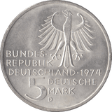 1974 IMMANUAL KANT GERMANY SILVER 5 MARKS - SILVER WORLD COINS - Cambridgeshire Coins