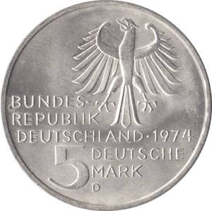 1974 IMMANUAL KANT GERMANY SILVER 5 MARKS - SILVER WORLD COINS - Cambridgeshire Coins