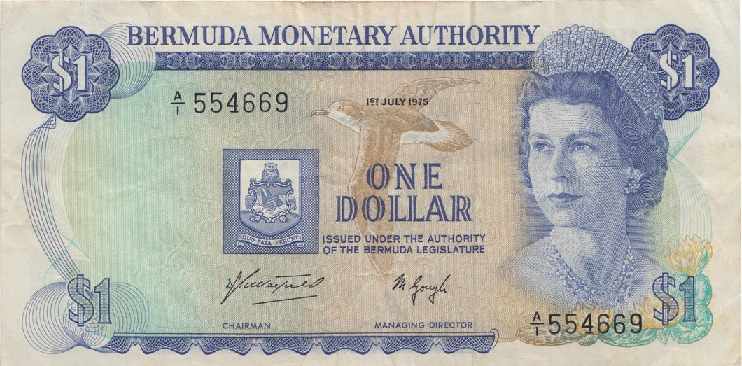 1975 BERMUDA MONETARY AUTHORITY ONE DOLLAR BANKNOTE REF 1525 - World Banknotes - Cambridgeshire Coins