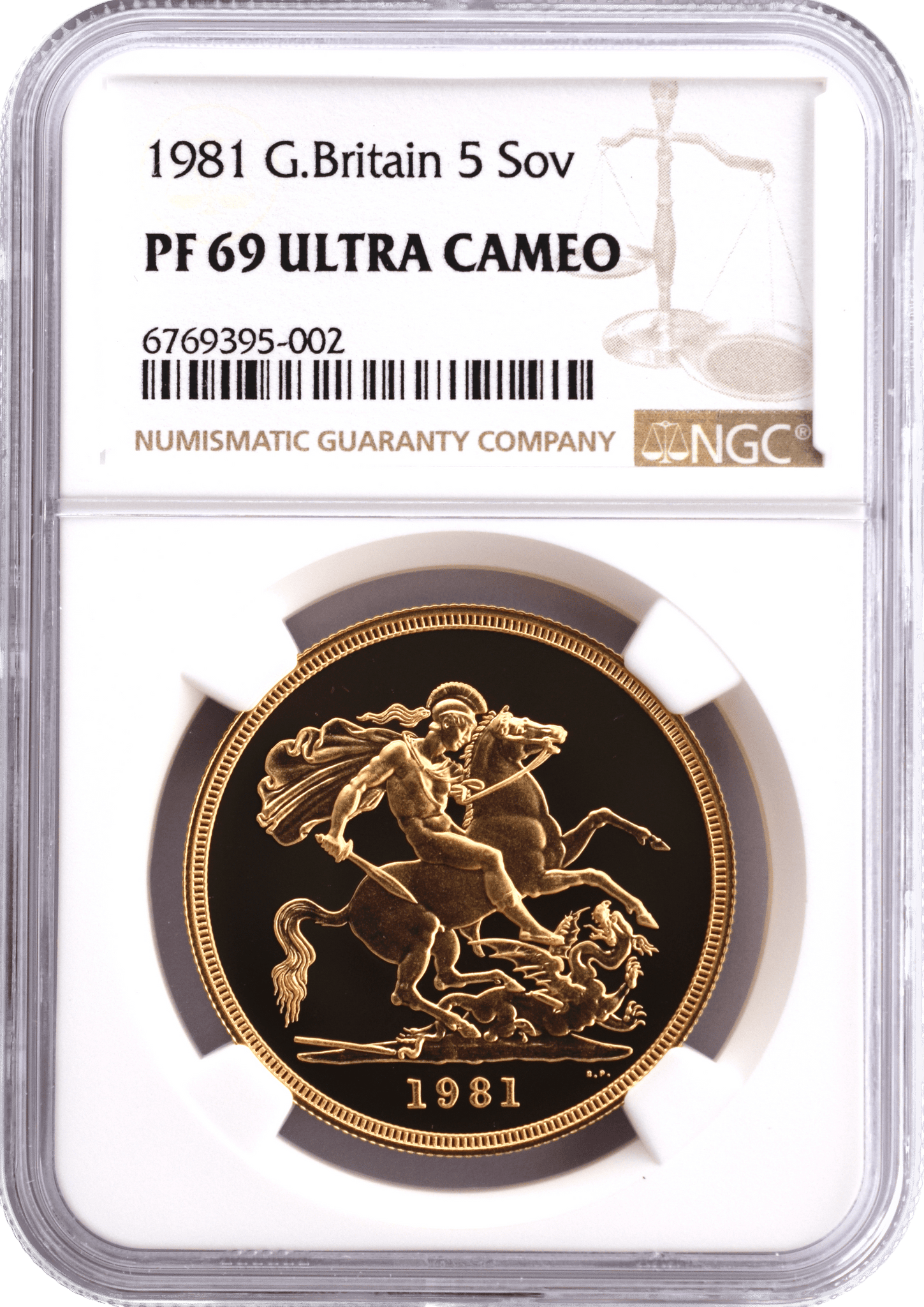 1981 GOLD PROOF £5 SOVEREIGN (NGC) PF 69 ULTRA CAMEO NGC CERTIFIED