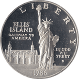 1986 SILVER PROOF DOLLAR ELLIS ISLAND USA - SILVER WORLD COINS - Cambridgeshire Coins