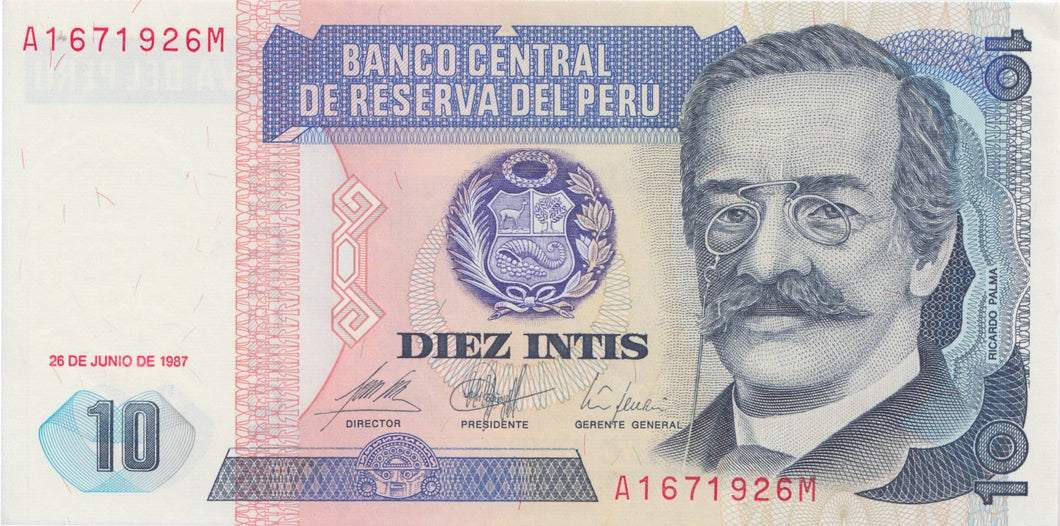 1987 10 INTIS BANKNOTE PERU REF 1076 - World Banknotes - Cambridgeshire Coins