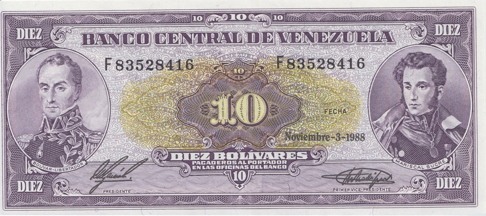 1988 10 BOLIVARES BANKNOTE VENEZUELA REF 1007 - World Banknotes - Cambridgeshire Coins