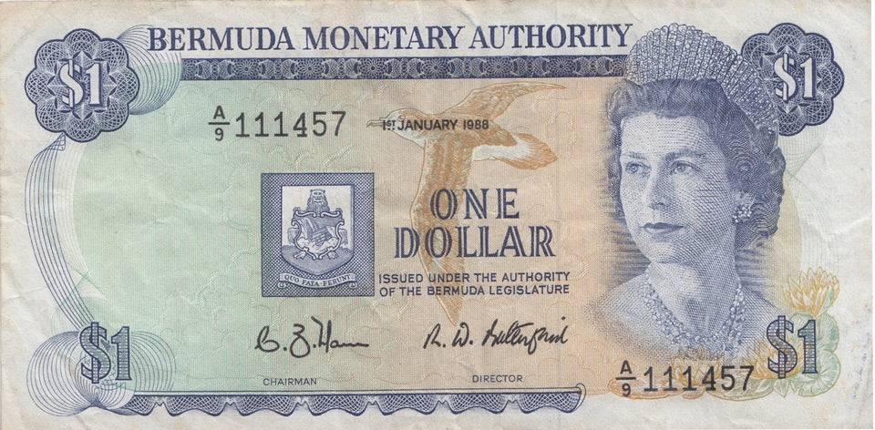 1988 BERMUDA MONETARY AUTHORITY ONE DOLLAR BANKNOTE REF 1524 - World Banknotes - Cambridgeshire Coins