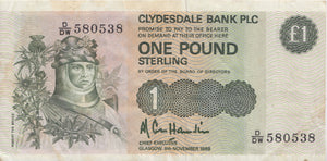 1988 ONE POUND BANKNOTE SCOTLAND REF 958 - World Banknotes - Cambridgeshire Coins