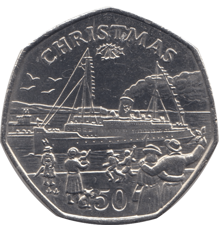 1990 CHRISTMAS 50P LADY OF MANN FERRY ISLE OF MAN 50P CHRISTMAS