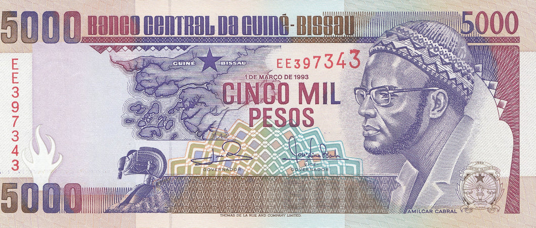 1993 5000 PESO BANKNOTE GUINEA BISSAU REF 1112 - World Banknotes - Cambridgeshire Coins