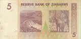 2007 BANK OF ZIMBABWE 5 DOLLARS BANKNOTE REF 1319 - World Banknotes - Cambridgeshire Coins