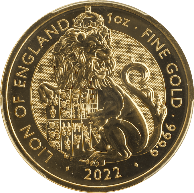 2022 GOLD PROOF LION OF ENGLAND AU ROYAL TUDOR BEASTS PCGS MS64 - NGC CERTIFIED COINS - Cambridgeshire Coins