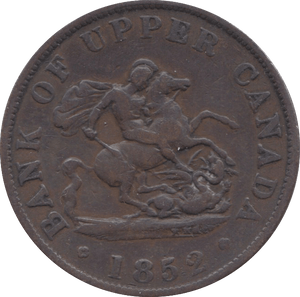 1852 HALFPENNY TOKEN BANK OF UPPER CANADA ( REF 14 ) - Token - Cambridgeshire Coins