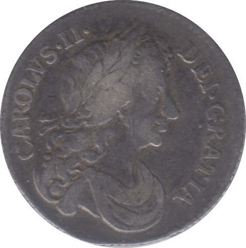 1677 SIXPENCE ( VF )