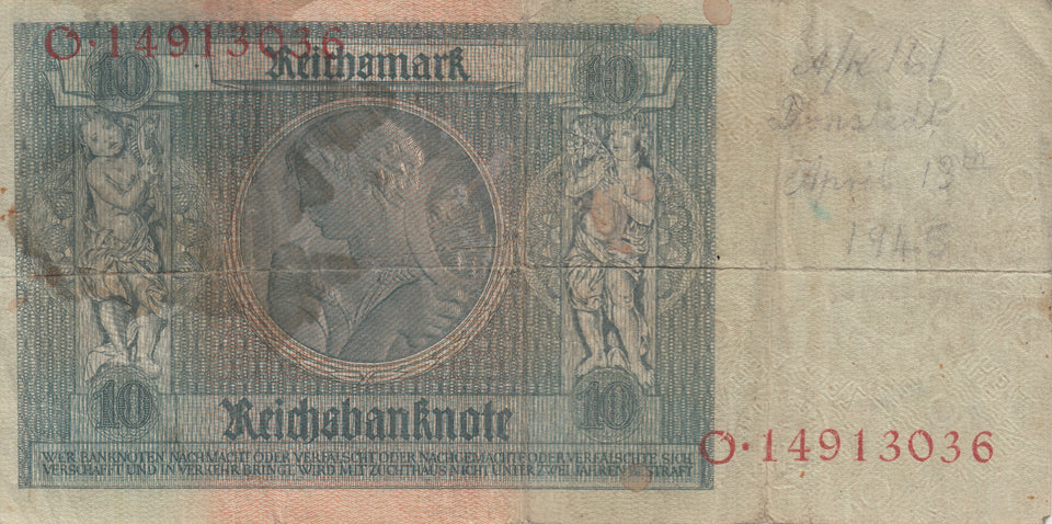 10 REICHSMARK GERMAN BANKNOTE REF 210