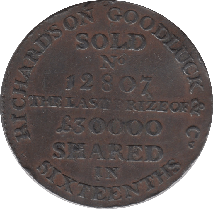 1795 HALFPENNY TOKEN MIDDLESEX LANZ BRITAIN RICHARDSON LOTTERY WHEEL DH471 R  ( REF 94 )