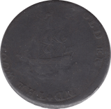1795 HALFPENNY TOKEN HAMPSHIRE ADMIRAL HOWE SHIP SAILING DH30 ( REF 225 )