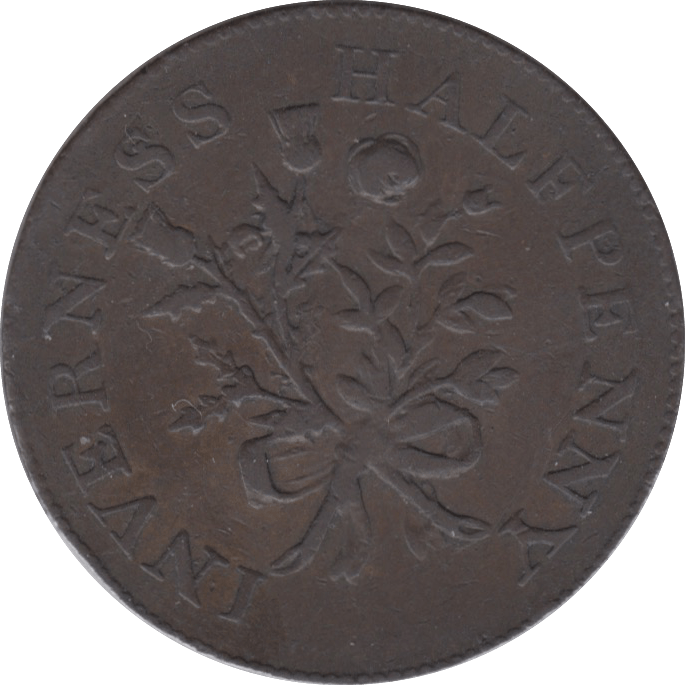 1793 HALFPENNY TOKEN INVERNESS-SHIRE CORNUCOPIA ROASE & FLOWERS ( REF 234 )