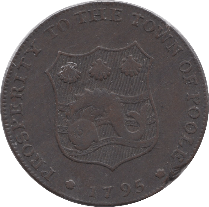 1795 HALFPENNY TOKEN DORSET ARMS OF POOLE HOPE AND ANCHOR DH6 ( REF 209 )