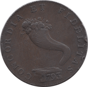 1793 HALFPENNY TOKEN INVERNESS-SHIRE CORNUCOPIA ROASE & FLOWERS ( REF 234 )