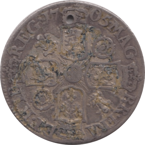 1705 SIXPENCE HOLED ( GF ) 1