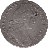 1697 SIXPENCE HOLED ( VF )