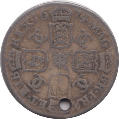 1674 SIXPENCE HOLED ( NF ) 1