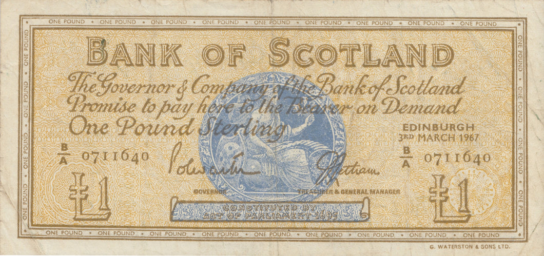 ONE POUND SCOTTISH BANKNOTE REF SCOT-16 - SCOTTISH BANKNOTES - Cambridgeshire Coins